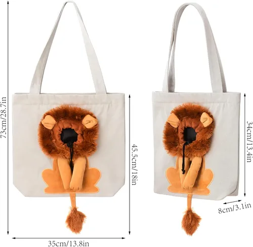 Miniatura 3 de Bolsa de hombro de lona para mascotas, lindo transportador de perros pequeños en forma de león, bolsa portátil para mascotas para perros y gatos