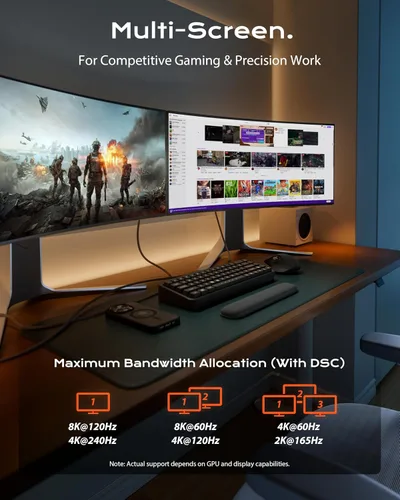 Miniatura 4 de Stouchi Cable DisplayPort 2.1 de 6.5 pies, cable DP 80Gbps [16K@60Hz, 8K@120Hz, 4K@240Hz, 1080P@360Hz] HDR, HDCP, DSC 1.2a, FreeSync G-Sync, cable