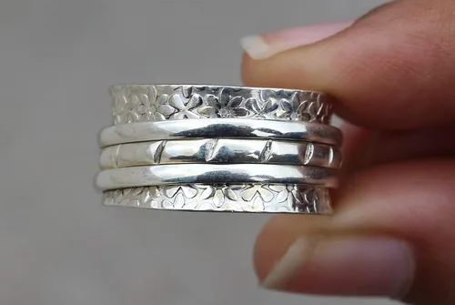 Miniatura 3 de Sterling Silver Spinner Ring Anxiety Spinner Ring Fidget Spinner Ring for Women Handmade Three Spinner Ring Sterling Silver 925