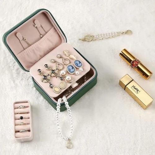 Miniatura 3 de Lolalet Joyero de viaje pequeño, mini organizador de almacenamiento de anillas, portátil, de piel sintética, para almacenamiento de joyas, aretes