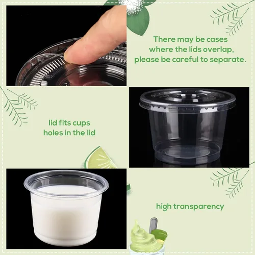 Miniatura 3 de Qyyiguf Paquete de 50 Vasos de Plástico Desechables de 8 OZ con Tapas Planas, Vasos Desechables para Helado, Contenedor de Comida para Llevar
