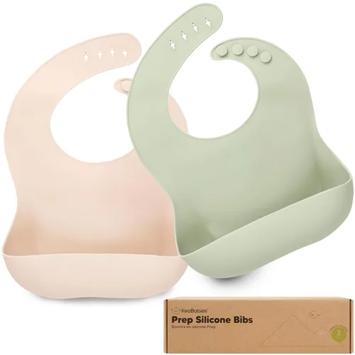 Miniatura 23 de KeaBabies Paquete de 2 baberos de silicona para bebés, niñas y niños, baberos resistentes de grado alimenticio para comer, atrapa alimentos grandes