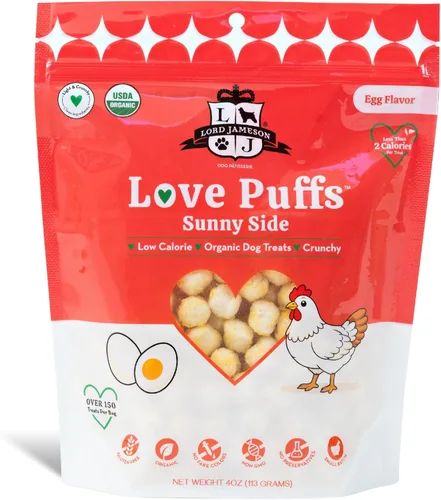 Miniatura 10 de Lord Jameson Cheddar Charm Colección Love Puffs ligeros y crujientes Golosinas orgánicas para perros, receta de queso, sin gluten, sin
