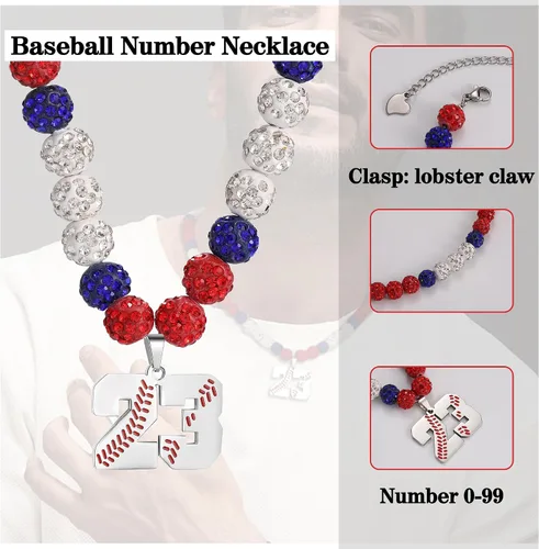 Miniatura 7 de Btysun Collares de béisbol de béisbol número 0-99 dijes de acero inoxidable para hombres, regalos de béisbol, papá, marido, regalo de Navidad