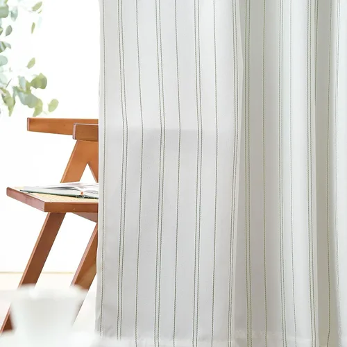 Miniatura 9 de jinchan - Cortinas blancas con rayas grises de 63 pulgadas de largo para sala o dormitorio, tratamiento para ventanas con aspecto moderno de lino