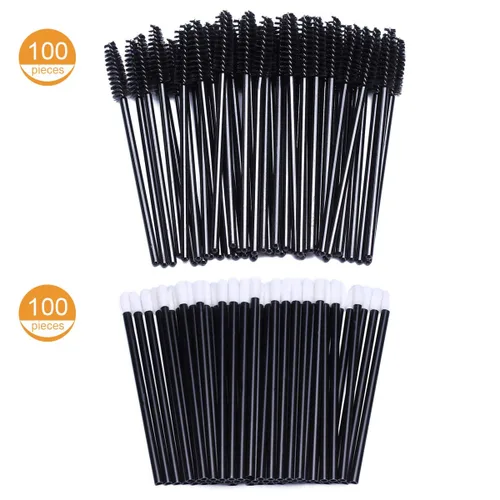 Miniatura 5 de Tbestmax 200 carretes desechables para rímel y cepillos de labios, aplicador de brillo de labios para extensiones de pestañas de cejas, kits de Negro