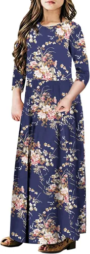 Miniatura 75 de 21KIDS Vestido largo floral de manga larga 3/4 con bolsillos para niñas de 6 a 12 años