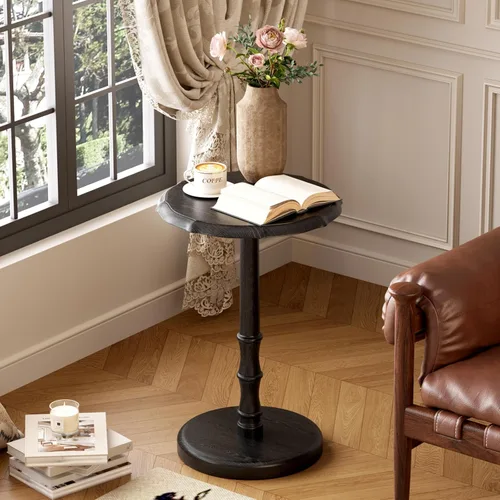 Mesa auxiliar redonda de pedestal 100% de madera maciza, mesa auxiliar vintage para sala de estar y dormitorio, mesa decorativa antigua de alta