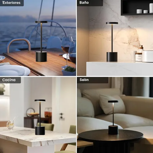 Miniatura 7 de Lámpara de mesa inalámbrica negra, lámparas con batería recargable de 4000mAh, lámparas LED inalámbricas para exteriores con atenuación continua