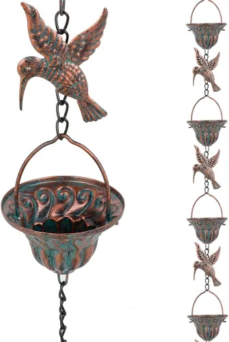Miniatura 9 de Cadena de lluvia cuadrada, cadenas negras para canalones de 10 pies con 12 copas, cadena captadora de lluvia ajustable con campana para drenaje