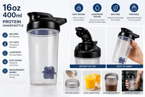 Miniatura 2 de ChezMax Shaker Bottle for Protein Powder (BPA free),PP5 Leakproof Mixer Cup with Built-In Mixing Blade, Portable Workout Shaker for Protein, Negro