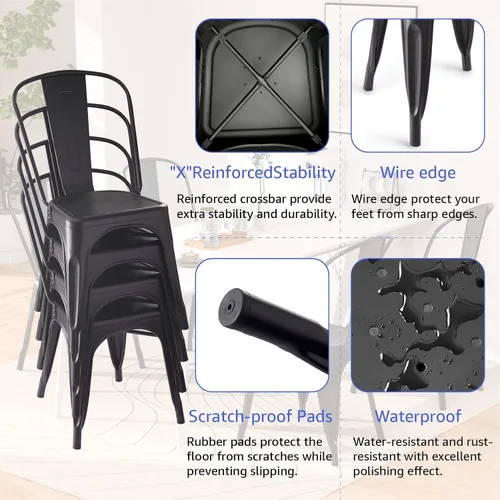 Miniatura 7 de Juego de 4 sillas de metal para patio, sillas para exteriores, sillas de metal para cocina, cocina, altura de restaurante, barra lateral apilable