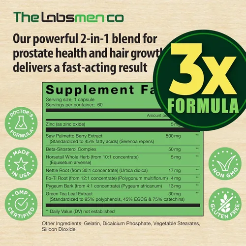 Miniatura 5 de 3X Formula - Suplementos naturales para la salud de la próstata para hombres, Saw Palmetto para reducir los viajes nocturnos al baño +
