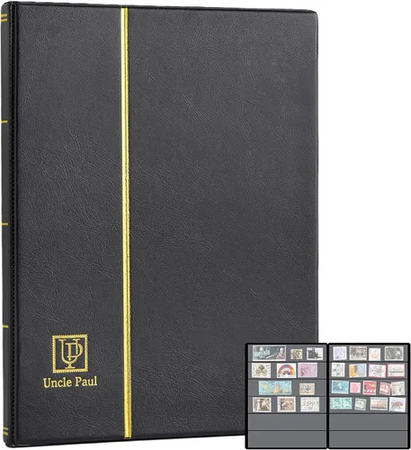 Miniatura 8 de Álbumes de sellos con 140 bolsillos, libros de stock con mangas de 1.378 x 7.756 in, 10 páginas negras de doble cara con cubierta negra acolchada