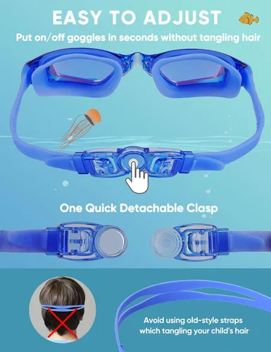 Miniatura 5 de Paquete de 2 gafas de natación para niños, gafas de natación para niños pequeños y jóvenes de 3-8/6-14, gafas de piscina antivaho para niños y niñas