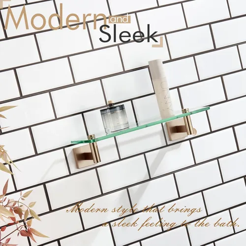 Miniatura 12 de KOKOSIRI Estantes de Pared Hardware de Baño Estante Flotante de Vidrio de 12 Pulgadas para Dormitorio, Sala de Estar, Cocina, Rack Colgante Bronce