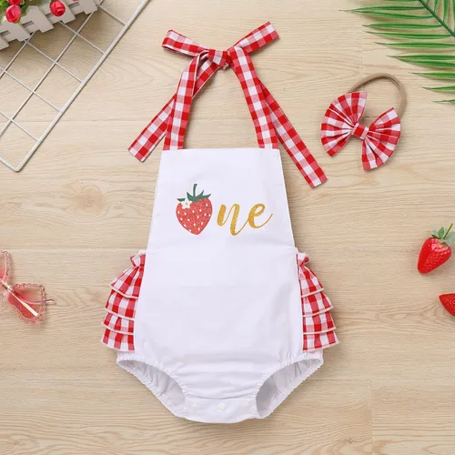 Miniatura 35 de IMEKIS Conjunto de ropa para bebé niña de primer cumpleaños con diadema de verano para sesión de fotos