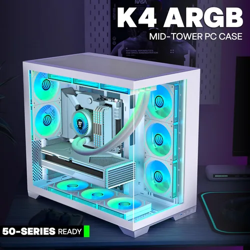 Miniatura 3 de KEDIERS PC CASE - 7 ventiladores ARGB preinstalados, carcasa de PC ATX de torre media con vidrio templado panorámico, carcasa de computadora