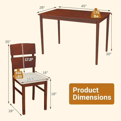 Miniatura 8 de Giantex Juego de mesa de comedor de 5 piezas para 4, mesa de comedor rectangular de granja con 4 sillas tapizadas, respaldo alto curvo, patas