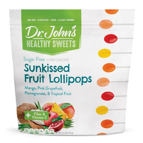 Dr. John's - Caramelos sin azúcar, paletas saludables con cero azúcar, aperitivos bajos en calorías, dulces duros aptos para Keto, óvalo de fruta