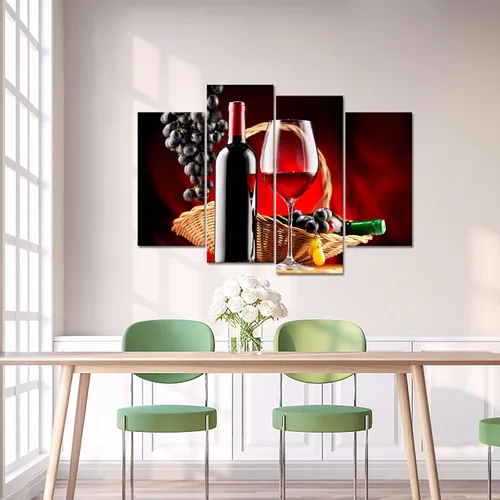 Miniatura 4 de iKNOW FOTO 4 piezas de decoración de pared de cocina, vino negro y rojo, uvas, lienzo, ilustración, botella de vino, pintura, impresión de arte