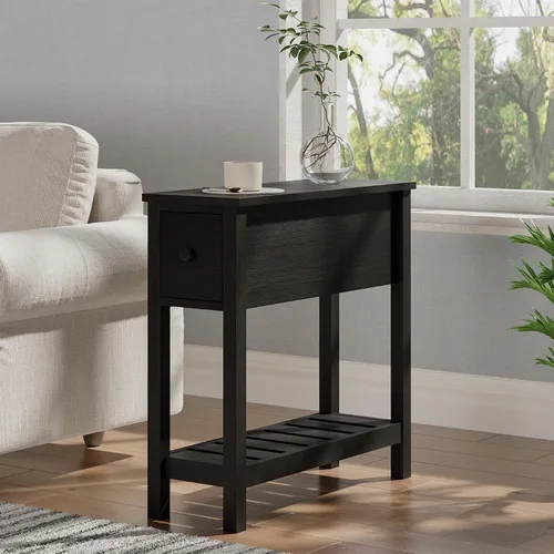 Miniatura 2 de ChooChoo Mesa auxiliar estrecha, mesa auxiliar pequeña para espacios pequeños, mesa auxiliar delgada con cajón, mesita de noche estrecha para sala