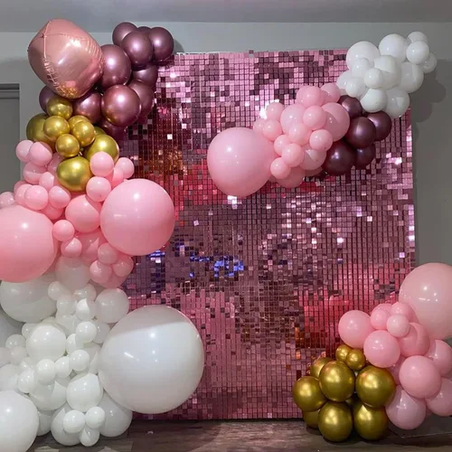 Miniatura 9 de COKAOBE Telón de fondo de pared rosa brillante, 24 piezas de panel cuadrado de lentejuelas brillantes, fondos de fotos para cumpleaños, aniversario