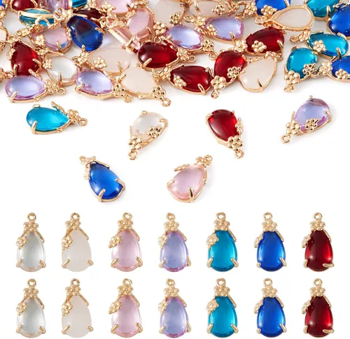 Miniatura 24 de Cheriswelry 48 colgantes de diamantes de imitación de resina en forma de lágrima con ajustes de latón dorado con diamantes de imitación facetados