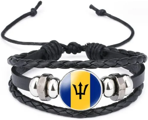 Miniatura 126 de vmcoatdu Mundial Muchas Banderas Nacionales Brazalete Retro de Aleación de Cuero para Pulsera de Cuerda Trenzada de Bandera Nacional