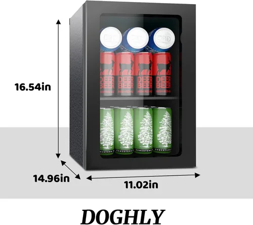 Miniatura 3 de DOGHLY Refrigerador de bebidas, mini refrigerador para 24 latas, puerta sólida para bebidas, refrescos, cerveza o vino, refrigerador pequeño