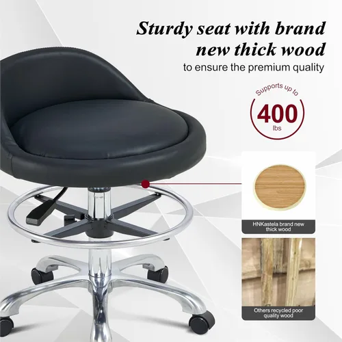 Miniatura 7 de Taburete Rolling Shop con soporte de espalda, taburete ajustable en altura con ruedas, resistente para salón, spa, tatuaje, esteticista y cocina