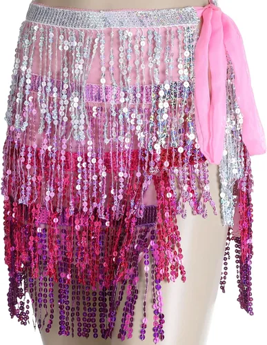 Miniatura 5 de Sureio Belly Dance Sequins Skirt for Waist Circumference 31.5 Inch Christmas Sparkly Fringe Skirt Heart Sunglasses for Women
