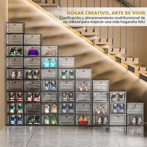 Miniatura 4 de Organizador de almacenamiento de zapatos de plástico transparente, grueso y resistente c/puerta magnética, cajas apilables, zapatero plegable
