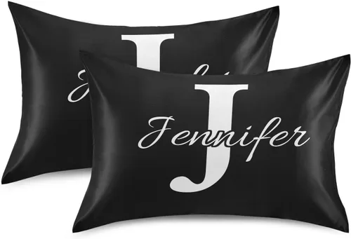 Miniatura 2 de Fundas de almohada negras personalizadas de seda con cierre de sobre, funda de almohada de satén tamaño estándar para personas que duermen