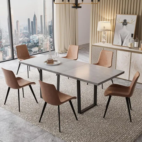 Miniatura 26 de ZckyCine Conjunto moderno de mesa de comedor de 5 piezas con mesa rectangular de madera y 4 sillas tapizadas en cuero, capacidad para 4 personas