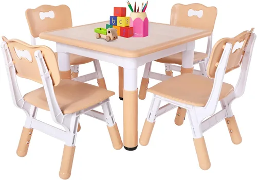 FUNLIO Juego de mesa y 4 sillas para niños, juego de mesa y sillas para niños de 3 a 8 años, fácil de limpiar, mesa de artes y manualidades, para