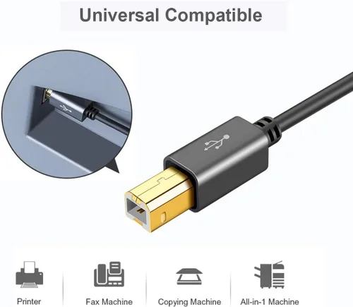 Miniatura 7 de CableCreation Paquete de 2 cables de impresora USB de 10 pies, cable de impresora USB A a B para HP, Brother, Epson, Canon, Piano, Dac, funda