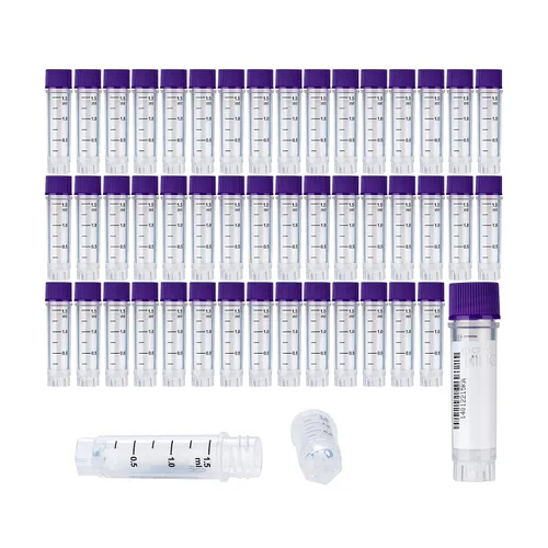 Miniatura 20 de Cryoviales de 0.0 fl oz, 25Pcs Cryotubes con código de barras lateral, frascos de esterilización con rosca externa, tubos de muestra con tapas Azul