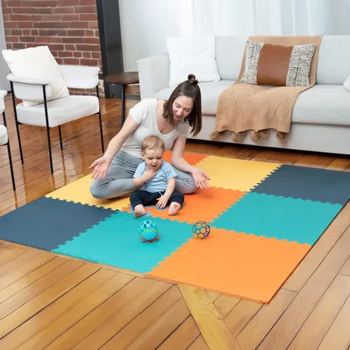 Miniatura 16 de MioTetto Tapete de juego para bebé, baldosas de espuma suave para el suelo para niños. Baldosas de espuma entrelazadas ajustables, se adapta a