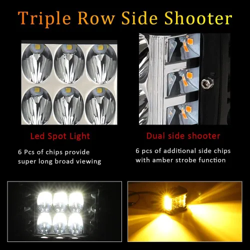 Miniatura 3 de Luces LED de cápsula de disparo lateral, luces de trabajo todoterreno de 4 pulgadas con DRL blanco y cubos LED de flash amarillo para camiones 4x4