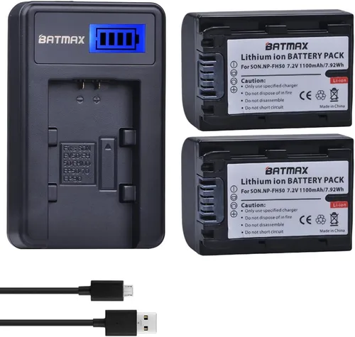 Batmax Paquete de 2 baterías NP-FH50 + cargador USB LCD para baterías Sony NP-FH30, NP-FH40, NP-FH50 Serie H; Sony Alpha DSLR A230, DSLR A290, DSLR