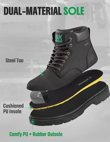 Miniatura 5 de SKPRO Botas de trabajo con punta de acero para hombres, zapatos de seguridad antideslizantes impermeables para la construcción, botas de trabajo