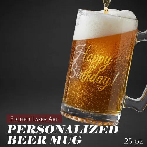 Miniatura 2 de Etched Laser Art Taza de cerveza grabada personalizada de 25 onzas, cristalería transparente apta para lavavajillas, personalizada para cualquier