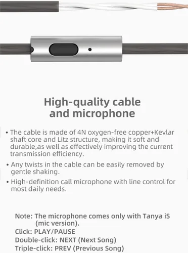 Miniatura 5 de Fanmusic TANCHJIM Tanya 7MM Dynamic Earphone 0.138 in Line Plug Auriculares HiFi con Micrófono (0.138 in con micrófono)