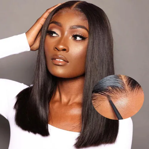 Miniatura 9 de Peluca Bob Corta de Cabello Humano 13x4 Pelucas Bob Frontales de Cabello Humano Pre Desplumadas para Mujeres Negras Pelucas de Encaje Frontal Bob 10
