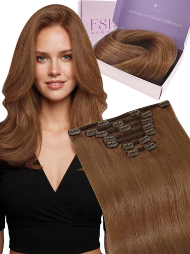 Miniatura 32 de Fshine Extensiones de cabello con broches, 22 pulgadas, 7 unidades, color marrón oscuro, doble trama, extensiones de cabello humano real con clip