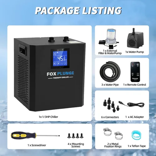 Miniatura 9 de Enfriador de agua para baño de hielo para bañera de inmersión fría, enfriador de inmersión en frío de 1/3 HP con filtro externo, bomba y manguera