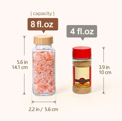 Miniatura 5 de ComSaf 8 oz 6 piezas de tarros de especias de vidrio con etiqueta, recipientes de especias vacíos con tapas de bambú, recipientes de condimento