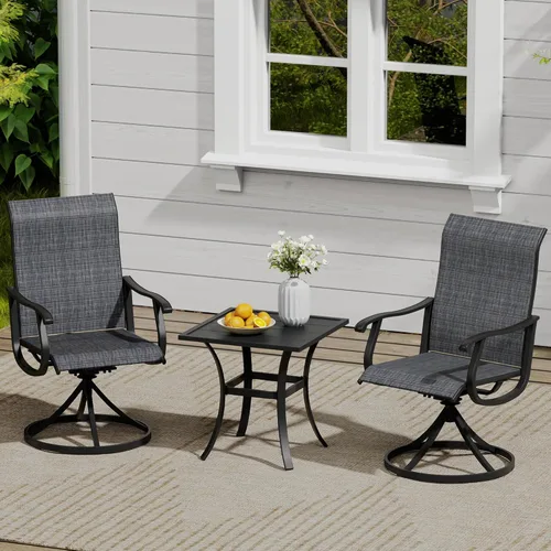 Miniatura 66 de VICLLAX Muebles pequeños de exterior de 3 piezas, 2 sillas giratorias de patio y mesa redonda pequeña para 2, sillas de carbón oscuro y negro
