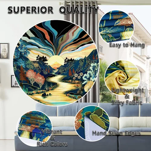 Miniatura 6 de Dermijer Tapiz con luz negra, bosque y montaña, tapiz solar reactivo a los rayos UV, tapices de paisaje retro con luz negra, acuarela, árboles, arte